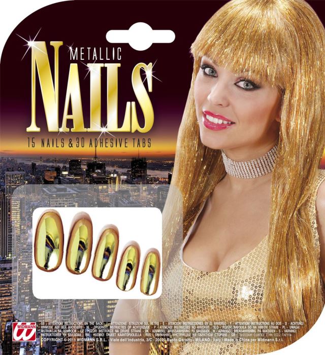 Set de "15 FAUX ONGLES METAL DORE" avec 30 adhésifs