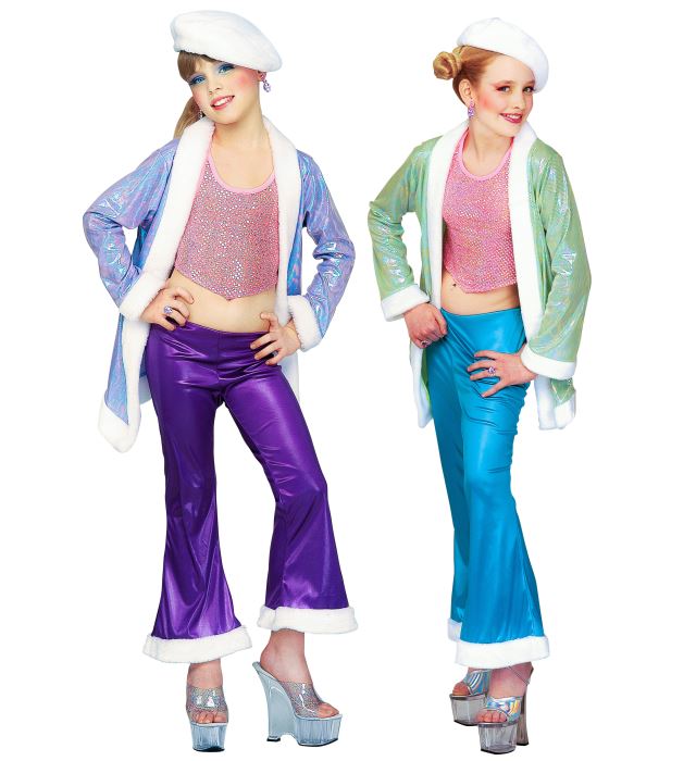 "TEEN FILLE" 2 coul. (top en paillettes, pantalon et veste avec finition en peluche, chapeau en peluche)