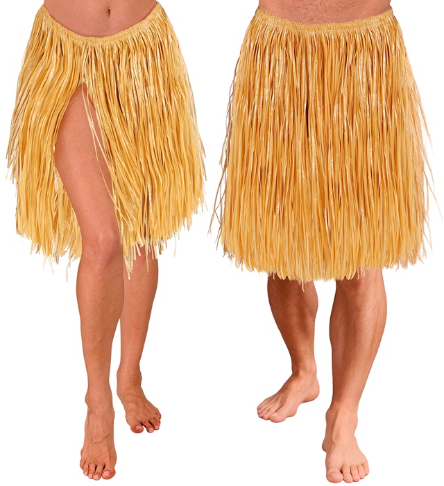 " JUPE HAWAIENNE COULEUR PAILLE" 55 cm