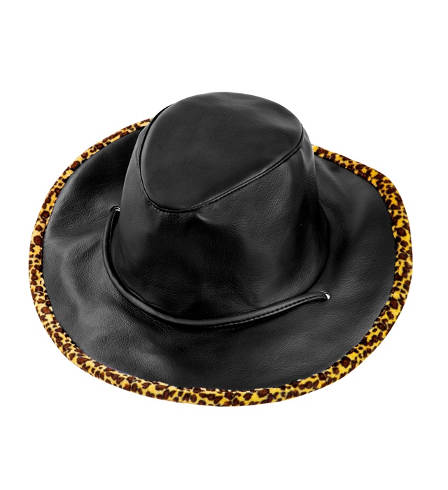 "CHAPEAU DE COW-BOY SIMILI CUIR AVEC BORDURE LEOPARD"