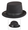 "CHAPEAU HAUT DE FORME ET MELON FLOQUES" avec ruban décoratif