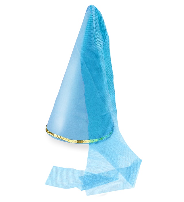 "CHAPEAU DE FEE EN SATIN AVEC VOILE" bleu clair