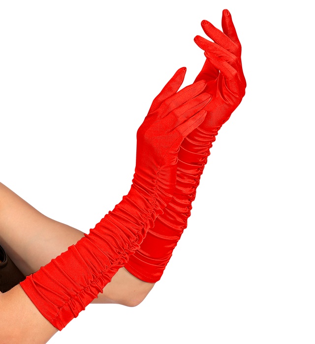 [34313] "GANTS SATIN ÉLASTHANNE PLISSE ROUGES" 44 cm