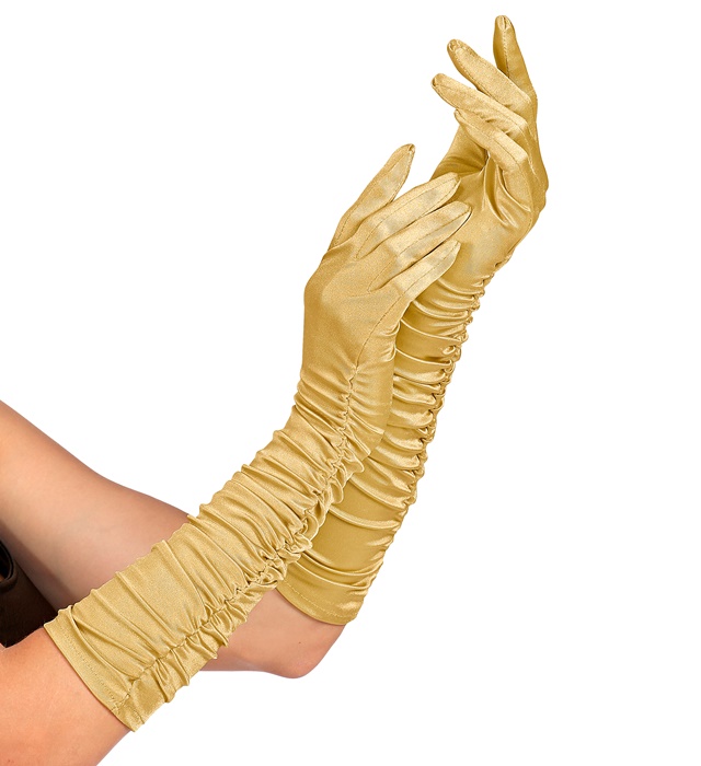 [34315] "GANTS SATIN ÉLASTHANNE PLISSE DORE" 44 cm
