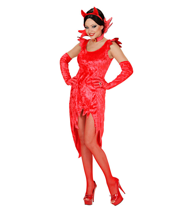 "DIABLESSE" (robe velours, gants, collar avec gemme)