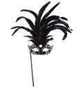 "LOUP DE MARQUISE NOIR DECORé AVECSTRASS, PIERRE ET PLUMES AVEC BATON"