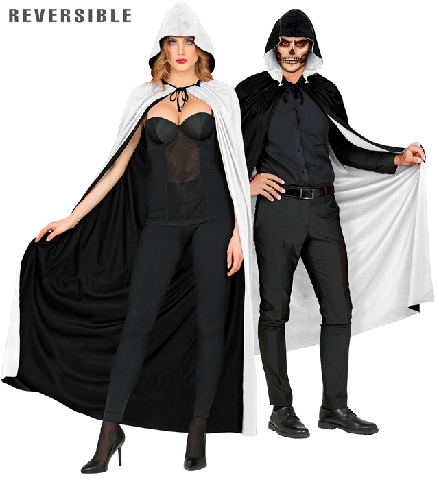 "CAPE BLANCHE ET NOIRE REVERSIBLE AVEC CAPUCHON" 140 cm