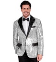 "VESTE PARTY FASHION" (veste à paillettes argent avec col en satin et poches)