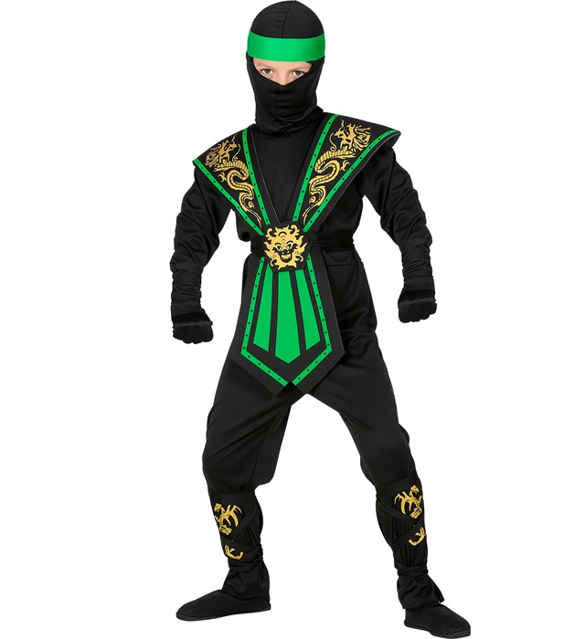 [38519] "COMBAT NINJA VERT" (combinaison, armure, ceinture, protection pour bras et jambe, masque, bandeau) (104 cm / 2-3 Years)