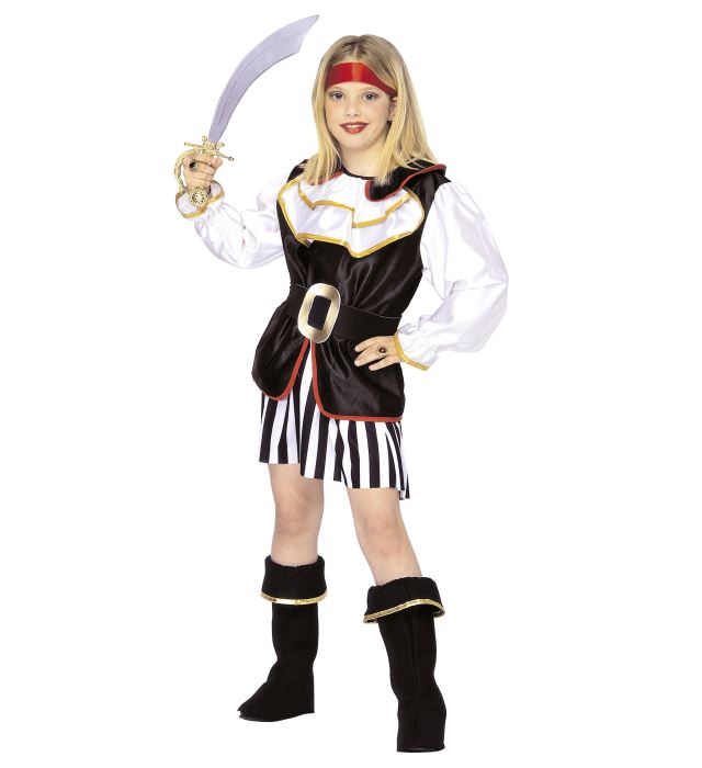 "PIRATE FILLE" (casaque avec jabots, jupe, ceinture, surbottes, bandeau)