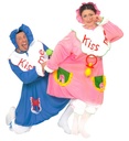 "BEBE" azur et rose (costume avec bavoir, jambières, bonnet)