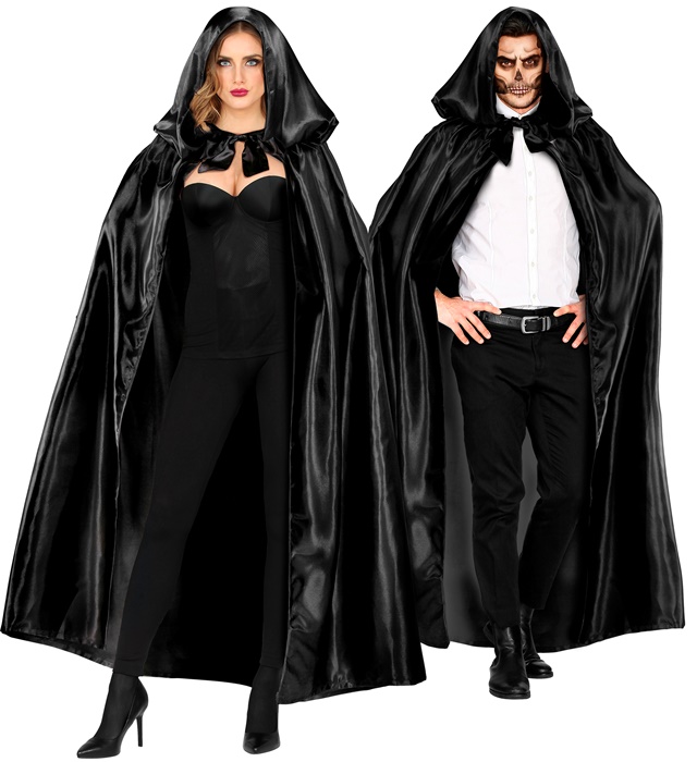[00099] "CAPE A CAPUCHE NOIRE SATIN" 145 cm