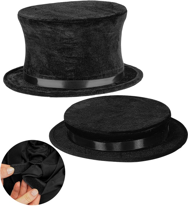 [00129] "CHAPEAU HAUT DE FORME PLIANT EN VELOURS" 14 cm