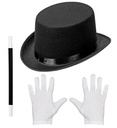 "MAGICIEN" (chapeau haut de forme, gants, baguette magique)