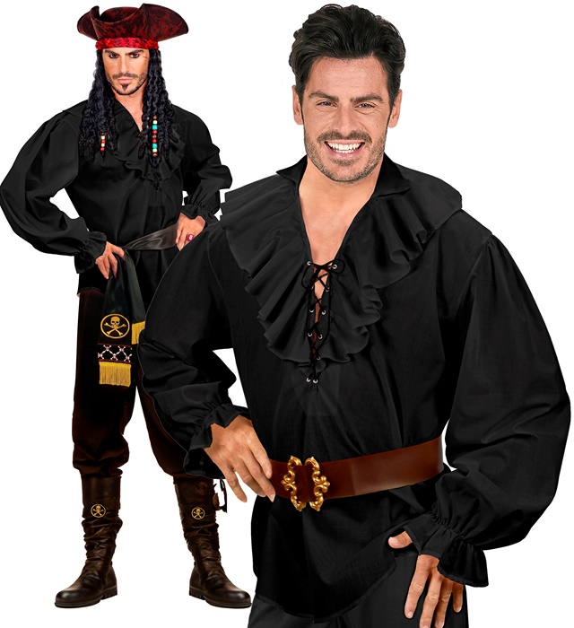 [4189J] "CHEMISE PIRATE/RENAISSANCE NOIRE" (XL)