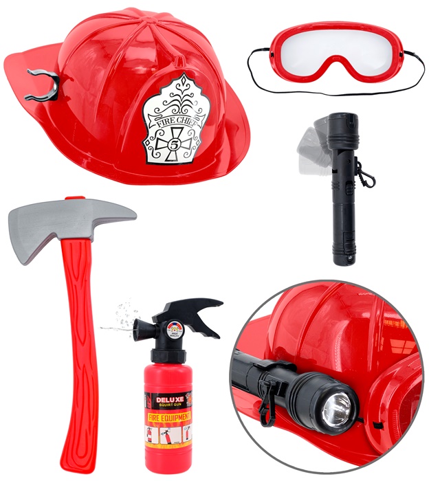 [42296] "SET POMPIER" (casque avec lunettes tactiques et lampe de poche, hache, extincteur)