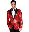 "VESTE PARTY FASHION" (veste à paillettes rouge avec col en satin et poches)