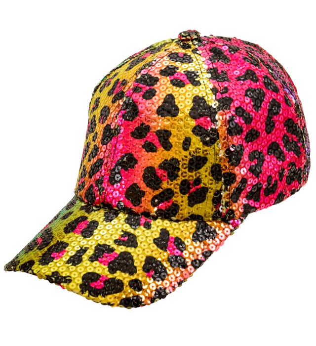 "CASQUETTE A PAILLETTES ANIMALIER LEOPARD ARC EN CIEL"