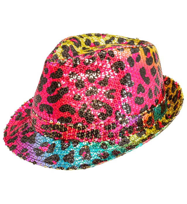 "FEUTRE A PAILLETTES ANIMALIER LEOPARD ARC EN CIEL"