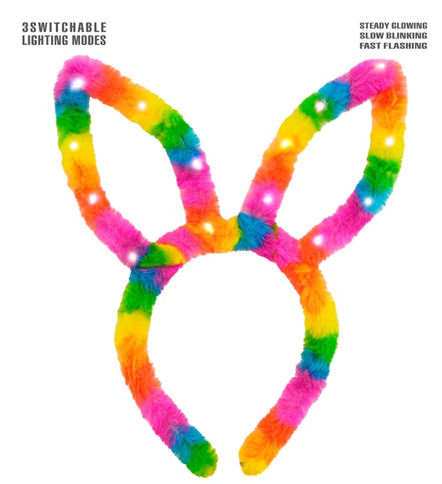 "OREILLES DE LAPIN ARC EN CIEL ECLAIREES" (avec mode lumière fixe, clignotement lent / rapide)