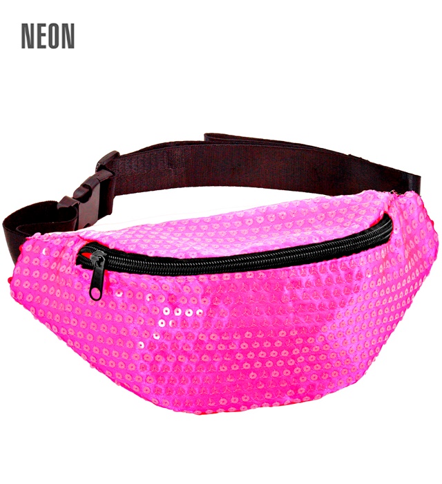 [42641] "SAC CEINTURE A PAILETTES ROSE FLUO HOLOGRAPHIQUE"