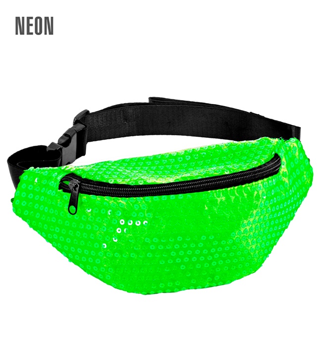 [42642] "SAC CEINTURE A PAILETTES VERT FLUO HOLOGRAPHIQUE"