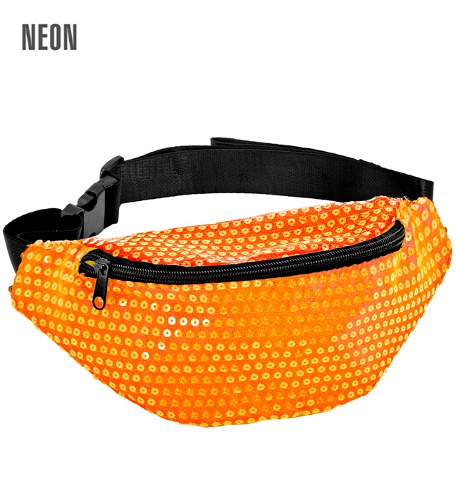 [42644] "SAC CEINTURE A PAILETTES ORANGE FLUO HOLOGRAPHIQUE"