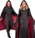 "MANTEAU A CAPUCHE EN VELOURS NOIR AVEC LINGUETTE ROUGE"