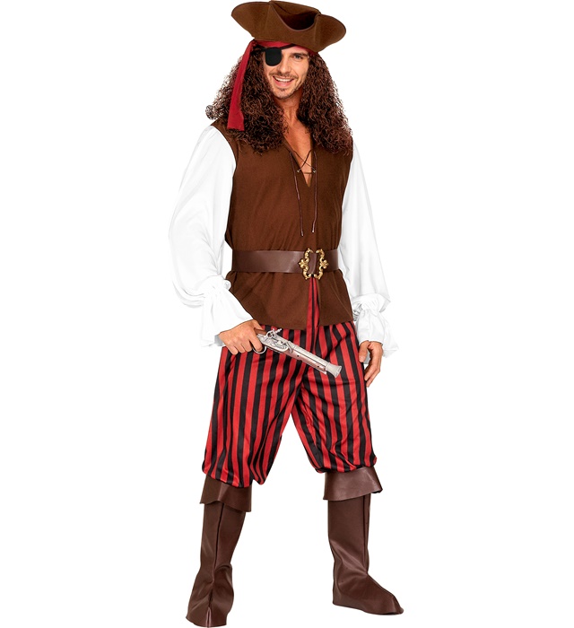 "PIRATE" (chemise avec gilet, ceinture, surbottes, bandeau, chapeau, cache oeil)