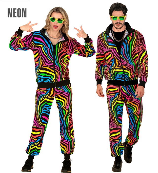 [44981] "COMBINAISON PARTY FASHION ANIMALIER ARC EN CIEL  FLUO" (veste, pantalon) (S)