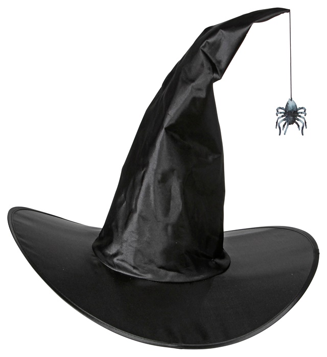 [00249] "CHAPEAU DE SORCIERE PLIABLE SATINE AVEC ARAIGNEE SUSPENDUE"