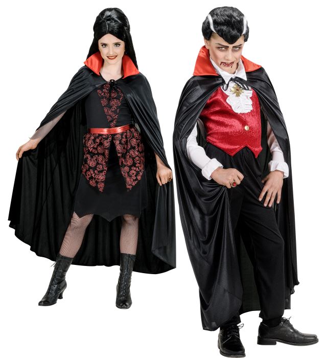 "CAPE NOIRE AVEC COL ROUGE SATIN" taille enfant - 110 cm