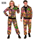 "COMBINAISON PARTY FASHION HIPPIE PEACE & LOVE FLUO" (veste, pantalon)