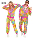"COMBINAISON PARTY FASHION HIPPIE GROOVY LOVE FLUO" (veste, pantalon)
