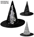 "CHAPEAU DE SORCIERE AVEC PAILLETTES REVERSIBLES NOIR/ARGENT"