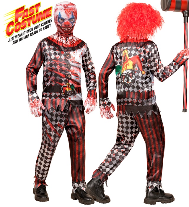 "CLOWN MÉCHANT FAST COSTUME" (veste, pantalon, gants, masque)
