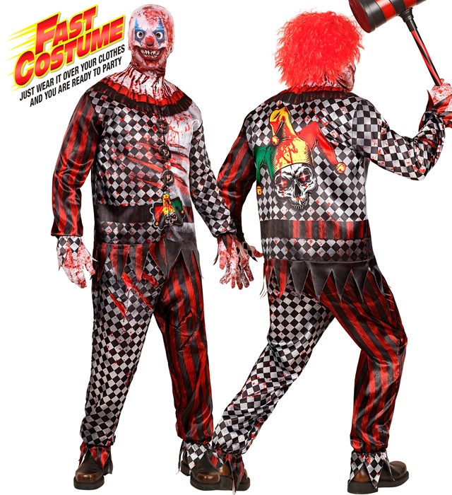 "CLOWN MÉCHANT FAST COSTUME" (veste, pantalon, gants, masque)