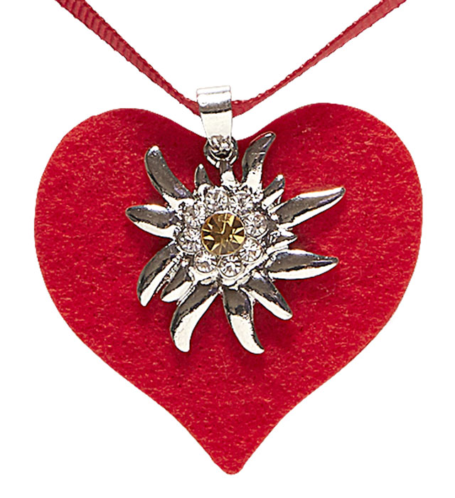 [46730] "COLLIER RUBAN COEUR ROUGE AVEC EDELWEISS STRASS"