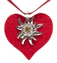 "COLLIER RUBAN COEUR ROUGE AVEC EDELWEISS STRASS"