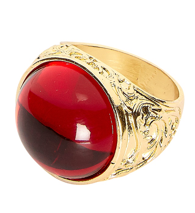 [46740] "BAGUE DOREE AVEC PIERRE ROUGE"