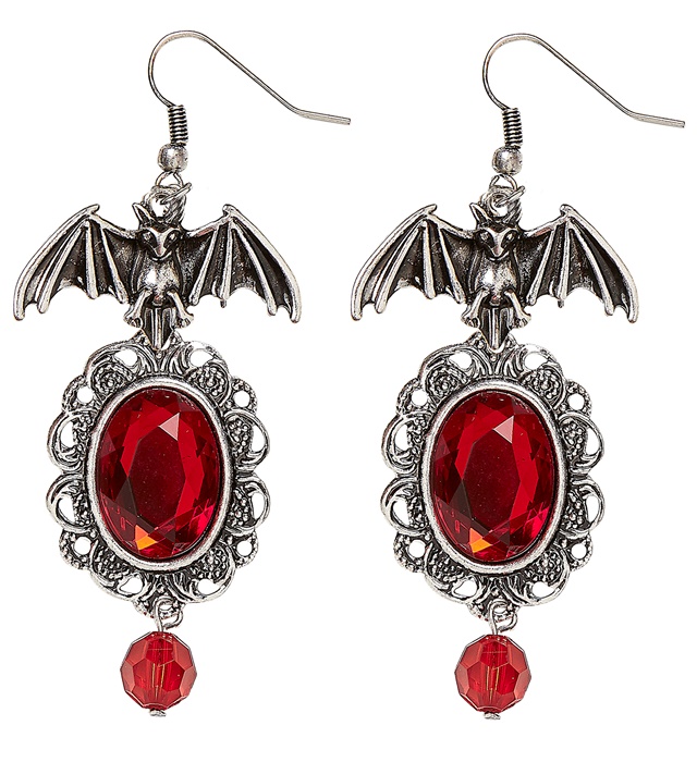 Paire de "BOUCLES D'OREILLES CHAUVE-SOURIS AVEC PIERRES ROUGES"