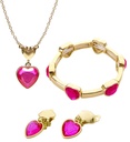"COLLIER DORE PIERRE ROSE, BOUCLESD'OREILLES ET BAGUE" "