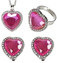 "COLLIER STRASS PIERRE COEUR ROSE AVEC BOUCLES D'OREILLES ET BAGUE"