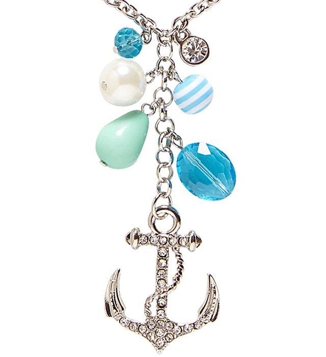 [46768] "COLLIER ANCRE EN STRASS AVEC BRELOQUES"