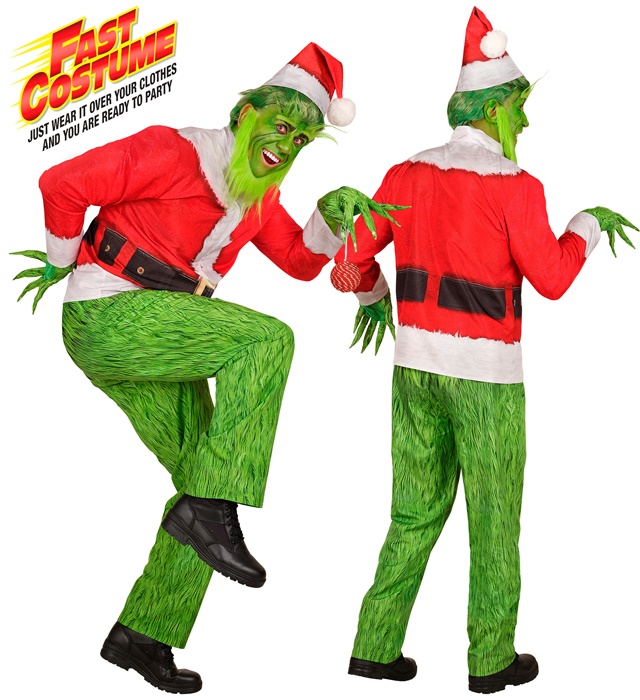 "MONSTRE DE NOEL FAST COSTUME" (veste, pantalon, chapeau, gants, barbe, sourcils)