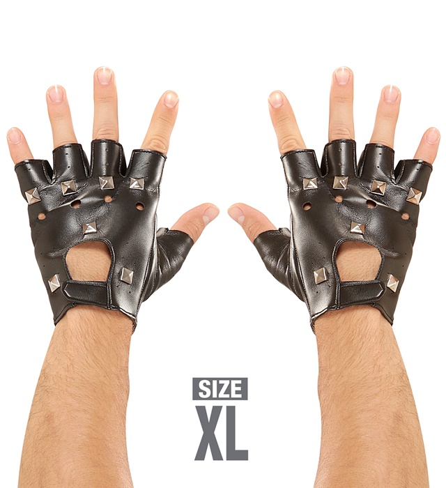 leather look "STUDDED FINGERLESS GLOVES" XL size