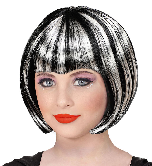 "PERRUQUE HALLOWEEN NOIR ET BLANC" en sachet
