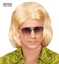 "PERRUQUE BLONDE DANDY AVEC MOUSTACHE ANNÉE 70" en boîte