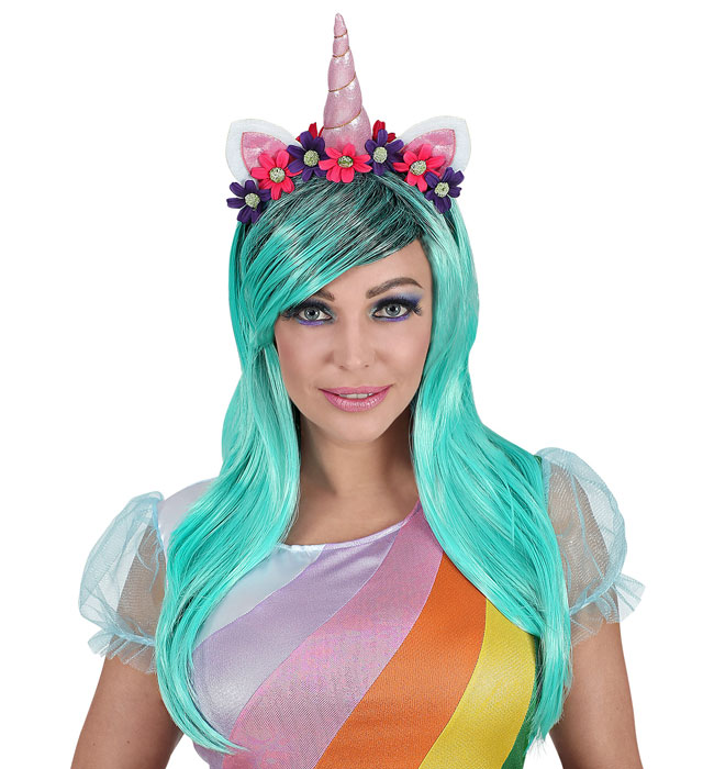 "PERRUQUE ET SERRE-TETE LICORNE FANTASY" en boîte