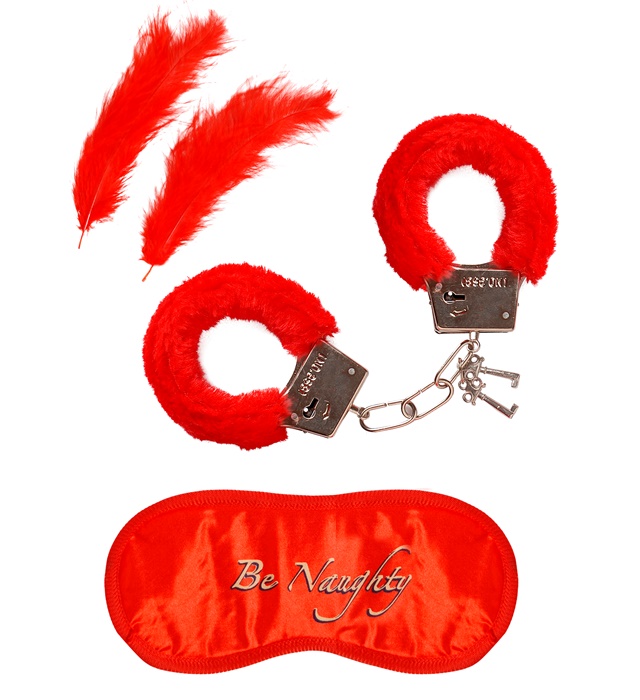 [4800L] "SET D AMOUREUX" menottes en fourrure, bandeau, 2 plumes)
